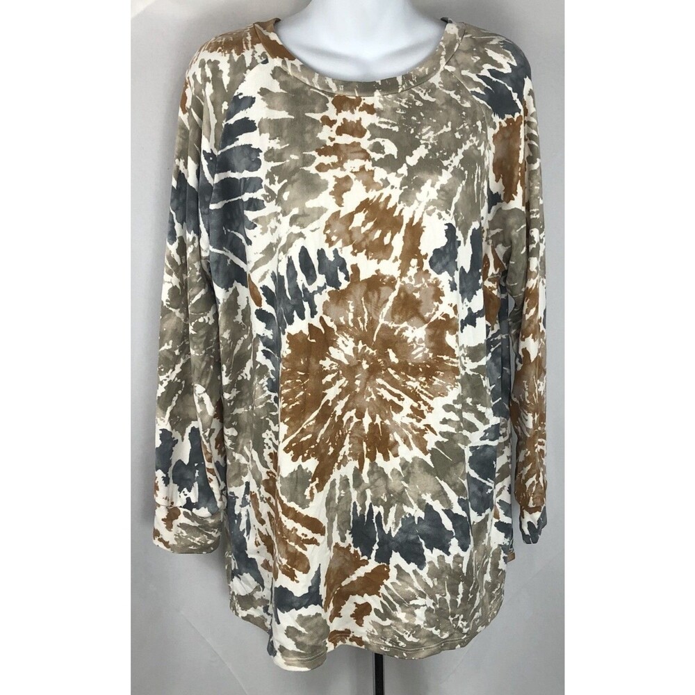 Rob in J Jersey knit top XL multi tie-dye long sleeve rayon knit comfort boho